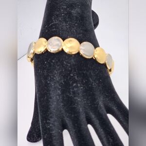 Rustic Cuff Brass and Silver Toned Hammered Bracelet